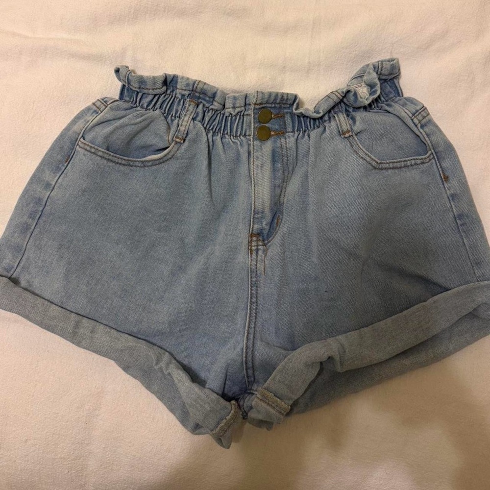 Princess Polly Light Wash Paperbag Denim Shorts